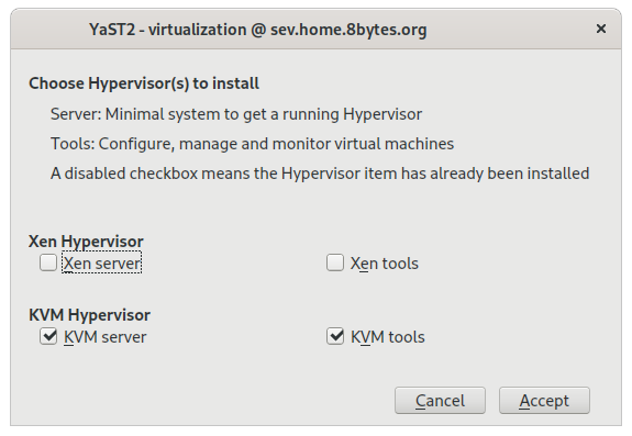 YaST Install KVM-Server and Tools